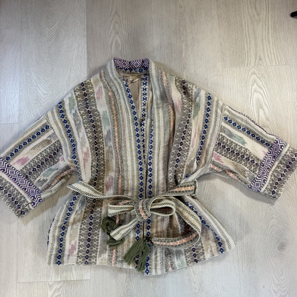 Andersen & Lauth Jacket Womens ALL Multicolor Woven Kimono Belted Tassel Boho